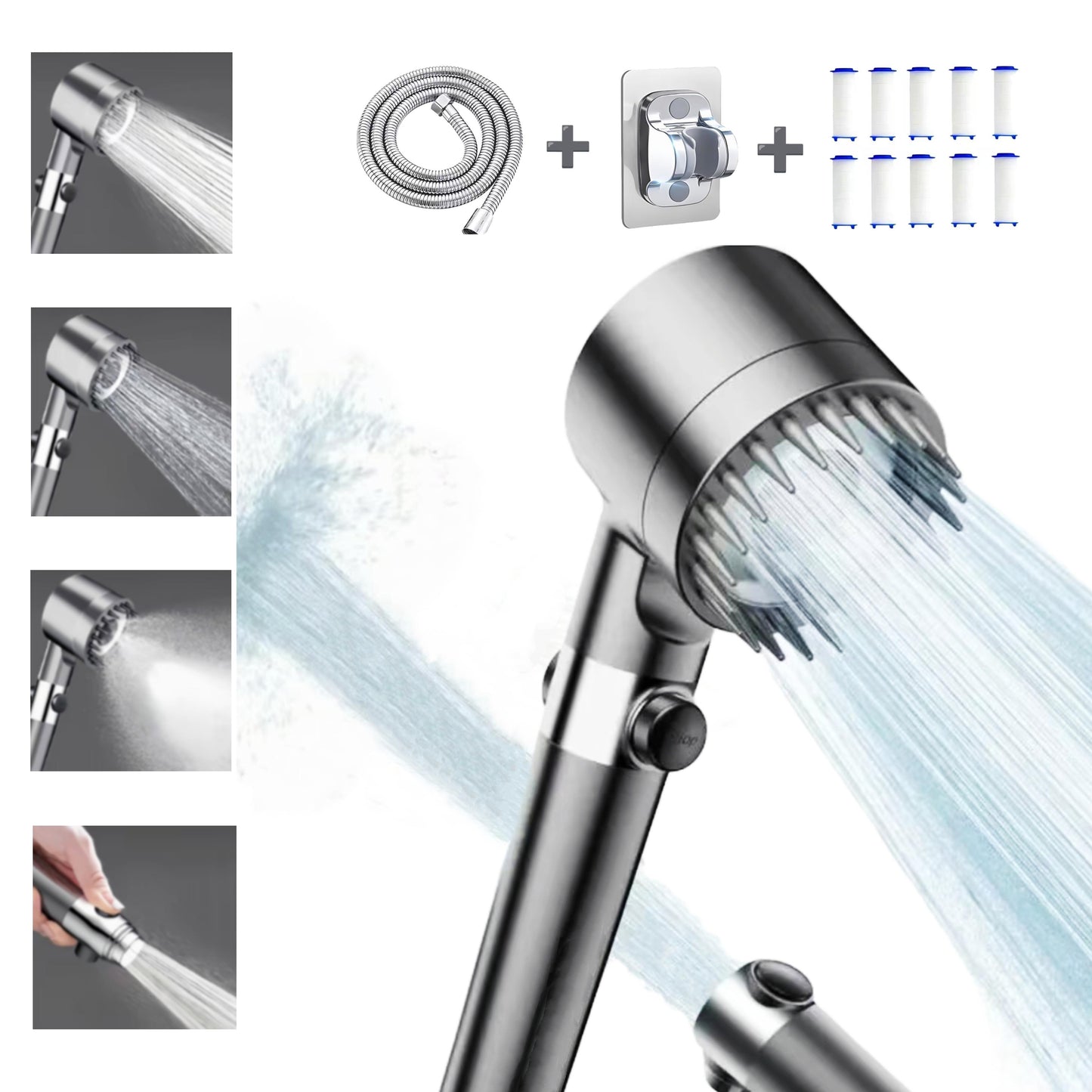 Shower Head Set With Massage Head Mode-Switching Watering Modes